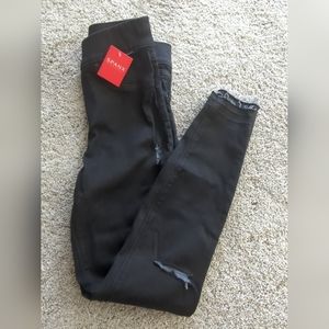Women's NWT SPANX Black Distressed Denim Leggings Sz. XS